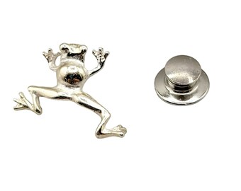 Sterling Jumping Frog Tie Tack Hat Pin Brooch Figural 925 Sterling Silver