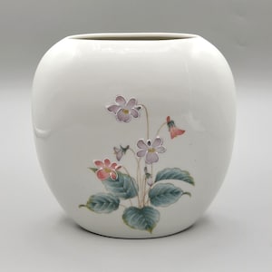 Vintage Otagiri Japan Violet Vase Decal and Hand Painted Raised Flowers 6.25&quot;