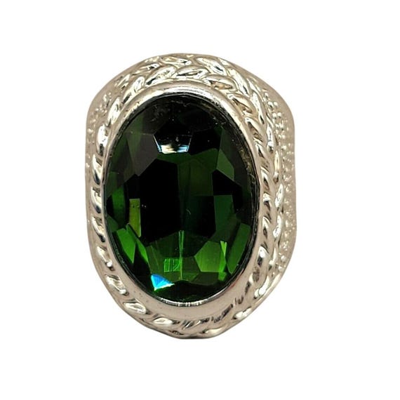 Emerald Green Statement Ring Rhinestone Faceted S… - image 5