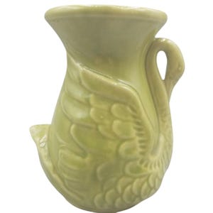 Shawnee Swan Vase Olive Green Art Pottery 6" Tall USA 806