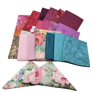 Assorted Fat Quarters Quilting Fabric Blue Pink Purple Floral More Cotton 19 Pc