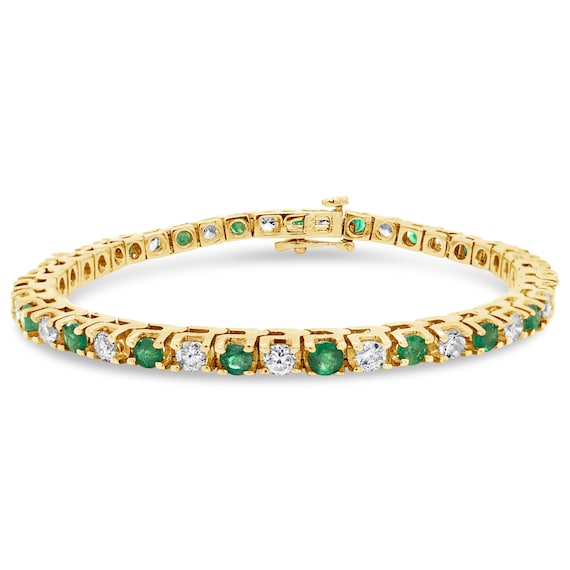 18k Yellow Gold Emerald and Diamond Tennis Bracele