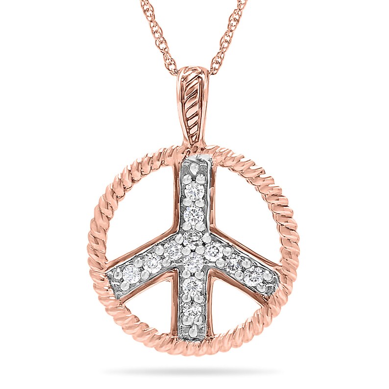 10k Rose Gold Designer Diamond Peace Sign Pendant Necklace For Women Birthstone of April 18 Inch Chain