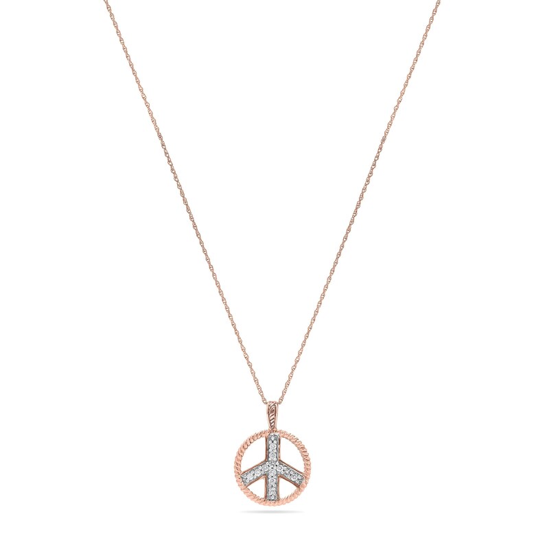 10k Rose Gold Designer Diamond Peace Sign Pendant Necklace For Women Birthstone of April 18 Inch Chain