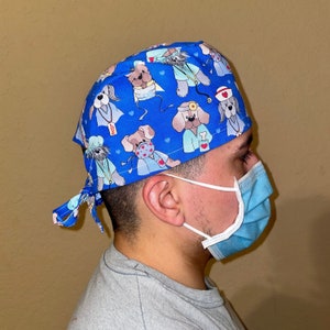 Mens Surgical Scrub Caps| Vet Scrub Hat| Chemo Cap Dogs| Skull Cap for Men| Cute Nurse Bonnet Puppies| Gift for Vet| Scrub Cap Dog Lovers