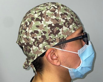 Mens Camouflage Surgical Scrub Caps| Scrub Cap for Men| Nurse Bonnet| OR Camo Hat | Chemo Caps| Doctor Medical Hat| Army Pattern Skull Caps