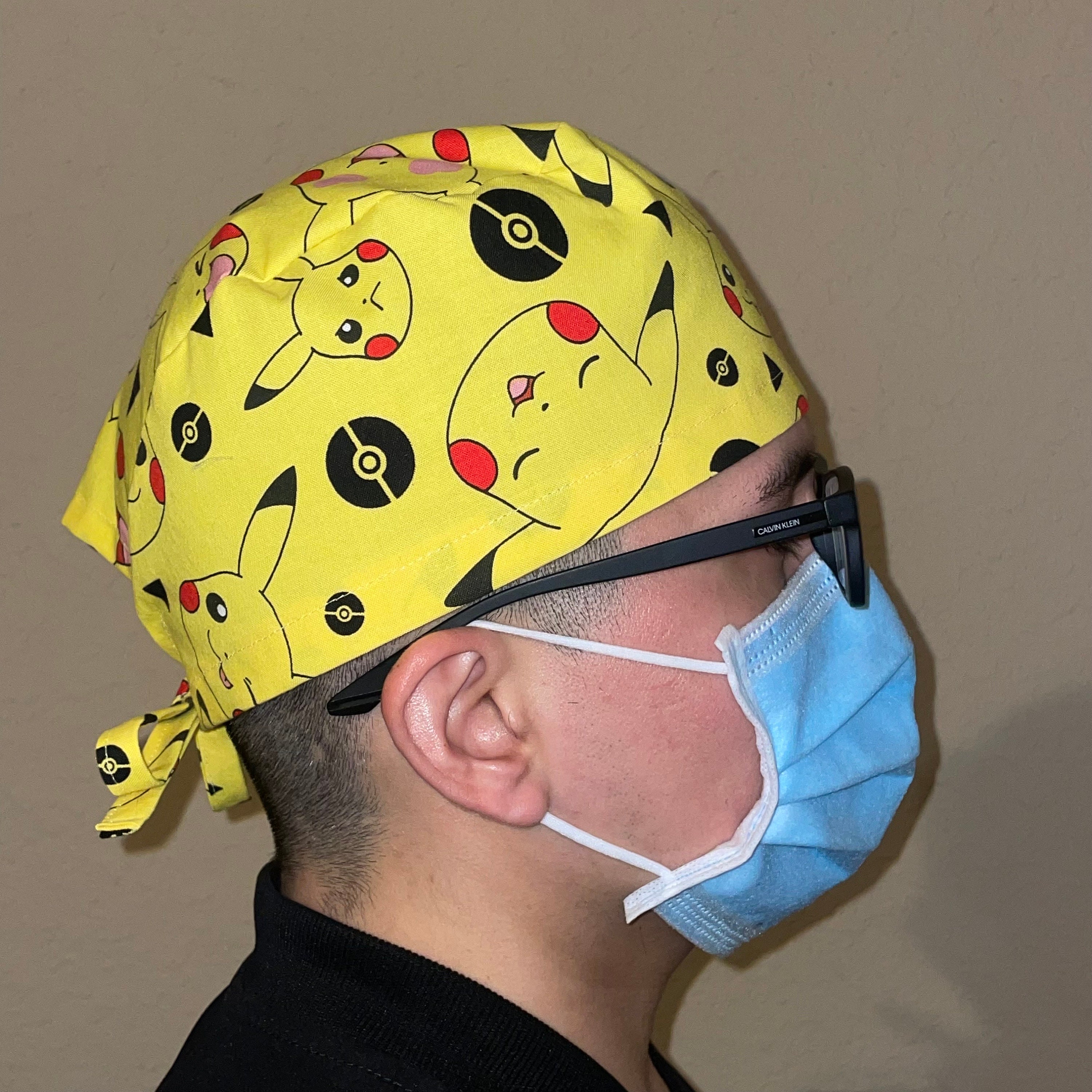 Pokemon Mens Surgical Scrub Cap| Pikachu Skull Cap for Men