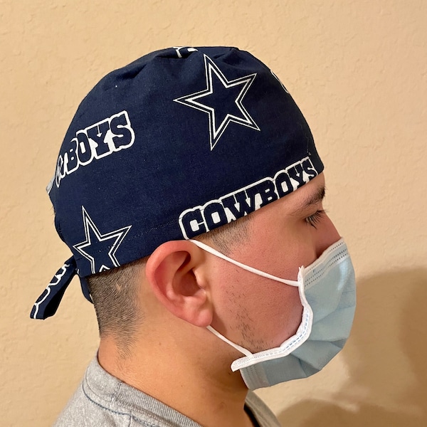 Dallas Cowboys Mens Scrub Cap, NFL Surgical Hat for Men, Nurse Bonnet Cowboys, Skull Caps for Doctors, Food Service, Chemo Cap Cowboys CST