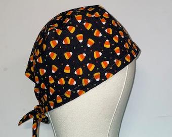 Mens Halloween Surgical Halloween Sceub Caps Candy Corn| Nurse Hat| Scrub Caps for Men| Chemo Caps Halloween| Nurse Bonnet| Cute Doctor Hat