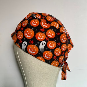 Mens Halloween Surgical Scrub Cap| Pumpkins Scrub Hat| Spooky Ghosts Scrub Cap| Chemo Caps Halloween| Jack o Lantern Scrub Cap for Men Nurse