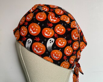Mens Halloween Surgical Scrub Cap| Pumpkins Scrub Hat| Spooky Ghosts Scrub Cap| Chemo Caps Halloween| Jack o Lantern Scrub Cap for Men Nurse
