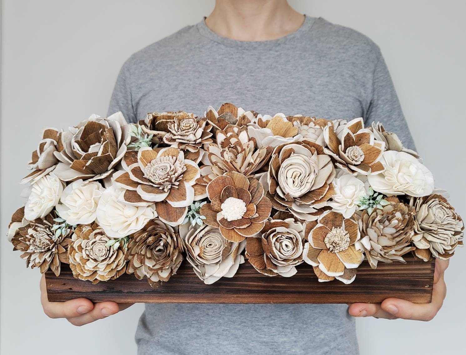 Neutral Sola Wood Flowers Arrangement Rectangular Rustic Wood Etsy