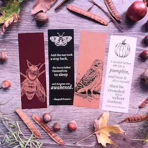 Printable Bookmarks, Autumn Bookmarks, Fall Bookmarks, Set of 4 Printable Bookmarks, Raquel Franco, Henry David Thoreau