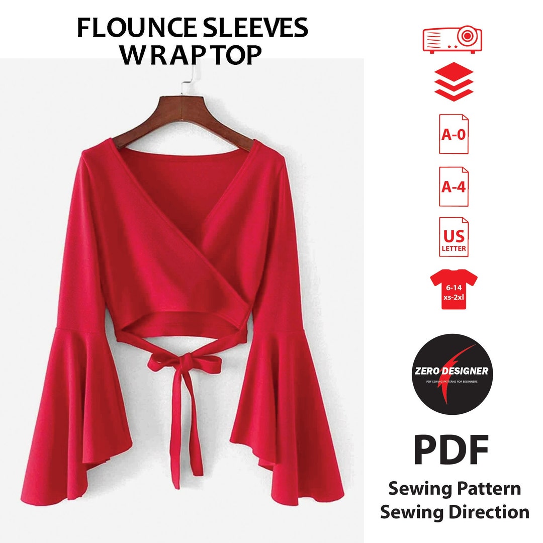 Flounce Sleeves Wrap Top PDF Sewing Pattern Loose Sleeves Womens