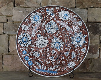 Handmade Unique Turkish Ceramic Classic Iznik  Design  Plate 40 cm - Brown