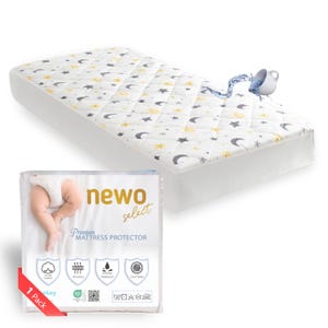 Sábanas protectoras de colchón para cuna impermeables, de algodón puro, funda de colchón, lavable a máquina sin ruido, con certificación OEKO-TEX®, diseño de luna y estrellas, 52" x 28"