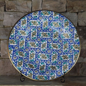 Handmade Unique Turkish Ceramic Classic Iznik  Design  Plate 40 cm - Blue & White Patterns (Painted with 24K Gold)
