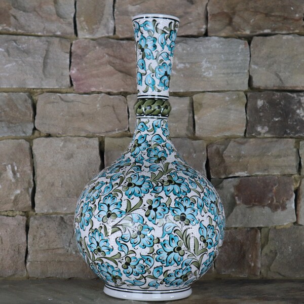 Handmade Turkish Ceramic Classic Iznik Design Turquoise Tear Vase 40 cm