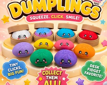 Clicky 3D Printed Dumpling Fidget Toy • Cute Dumpling Desk Buddy • Steamer Basket Toy • Articulated Food Figure • Dumpling Clicker
