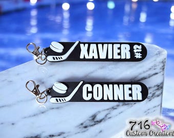 Personalized Hockey Keychain, Custom Name Keyring, Hockey Bag Tag, Team Gift, , Sport Coach Gift, Custom Sports Gift, Bag Tags