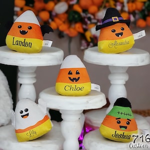 Candy Corn Plush, Personalized Halloween Plush, Candy Corn Stuffed Animal, Candy Corn Pillow, Trick or Treat Gift, Classroom Favors, Pumpkin