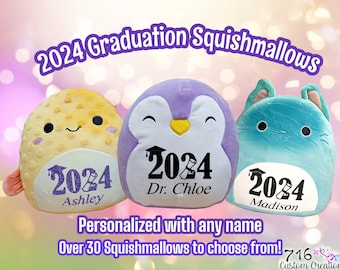 7.5" Personalized Graduation Squishmallow, Stuffed Animal, Gift for Grad, Custom Plush, Class of 2024, Preschool, College, Highschool, Pre-k