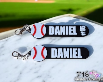 Personalized Baseball Keychain, Custom Name Keyring, Baseball Bag Tag, Team Gift, , Sport Coach Gift, Custom Sports Keychain, Bag Tags