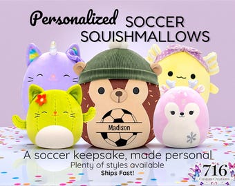 Personalized Squishmallows, Stuffed Animal, Birthday, Custom Soccer Plush, Soccer, Sports, Soccer Competition Gift, Sport Team Gift