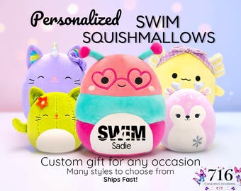 Personalized Squishmallows•Stuffed Animal•Birthday•Custom Swim Plush•Swimmer Gift•Swim Meet• Swim Team•Competition Gift•Sport Team Gift