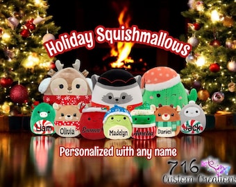 Personalized Holiday Christmas Squishmallows, Custom Name Plush, Unique Christmas Gift, Stocking Stuffers, Secret Santa, Holiday Gifts
