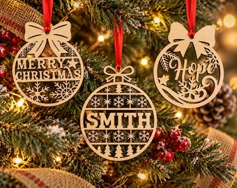 Personalized Wooden Christmas Ornament • Custom Name Ornament • Laser Cut Wood Ornament • Family Christmas Gift • Holiday Tree Decor