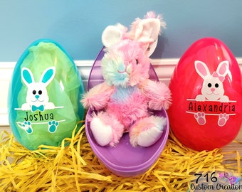 Personalized Jumbo Easter Egg with Bunny Stuffed Animal, Easter Egg, Easter Basket Filler, Egg Hunt, Unique Easter Gift, Custom Easter Egg