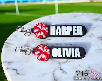 Personalized Cheerleading Keychain, Custom Name Keyring, Cheerleading Bag Tag, Team Gift, , Sport Coach Gift, Custom Sports, Bag Tags