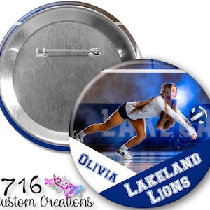 Custom Sport Photo Button, 3 inch Pin Back Button, Personalized Sport Photo Pin, Football, Softball, Baseball, Soccer, Hockey, Senior 2025