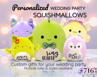 Personalized Bridal Party Squishmallows, Stuffed Animal, Plush, Wedding Favor, Custom Stuffy, Flower Girl, Ring Bearer, Bride, Groom
