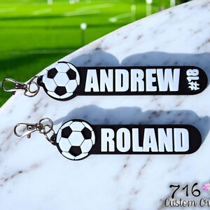Personalized Soccer Keychain, Custom Name Keyring, Soccer Bag Tag, Team Gift, Player Name Tag, Sport Coach Gift, Custom Sports Keychain