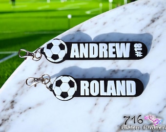 Personalized Soccer Keychain, Custom Name Keyring, Soccer Bag Tag, Team Gift, , Sport Coach Gift, Custom Sports Keychain, Bag Tags