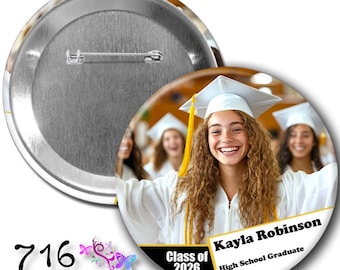 Personalized Graduation Button, Custom Photo Graduation Pin Keepsake for Preschool, Elementary, Middle & High School, Class of 2026