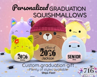 Class of 2026 Personalized Graduation Squishmallow, Graduation Gift for Grad, Preschool, College, Highschool, Pre-k, Custom Plush with Year