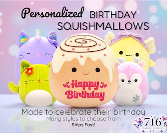 7.5" Personalized Happy Birthday Squishmallow, Stuffed Animal, Custom Plush, Gift for Birthday, Birthday Present, Birthday Gift for Her/Him
