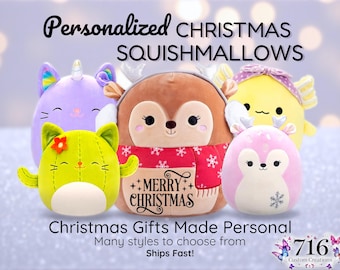 7.5" Personalized Holiday Christmas Squishmallows, Custom Name Plush, Christmas Squishmallow, Unique Christmas Gift, Stocking Stuffers