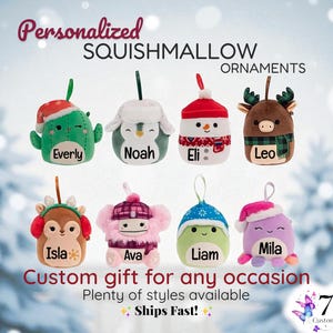 Personalized Squishmallow Ornament, 4" Mini Plush, Custom Name, Christmas 2025 Tree Décor, Stocking Stuffer, Kids Gift, Holiday Party Favor