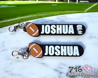 Personalized Football Keychain, Custom Name Keyring, Football Bag Tag, Team Gift, , Sport Coach Gift, Custom Sports Keychain, Bag Tags