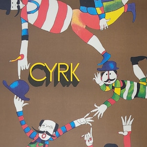 Original Vintage Polish Poster CIRCUS 5 tumbling men! Stachurski art &#39;1979