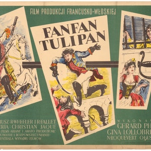 Fanfan Tulipan Original Polish Movie Poster A. Uniechowski art! &#39;1954