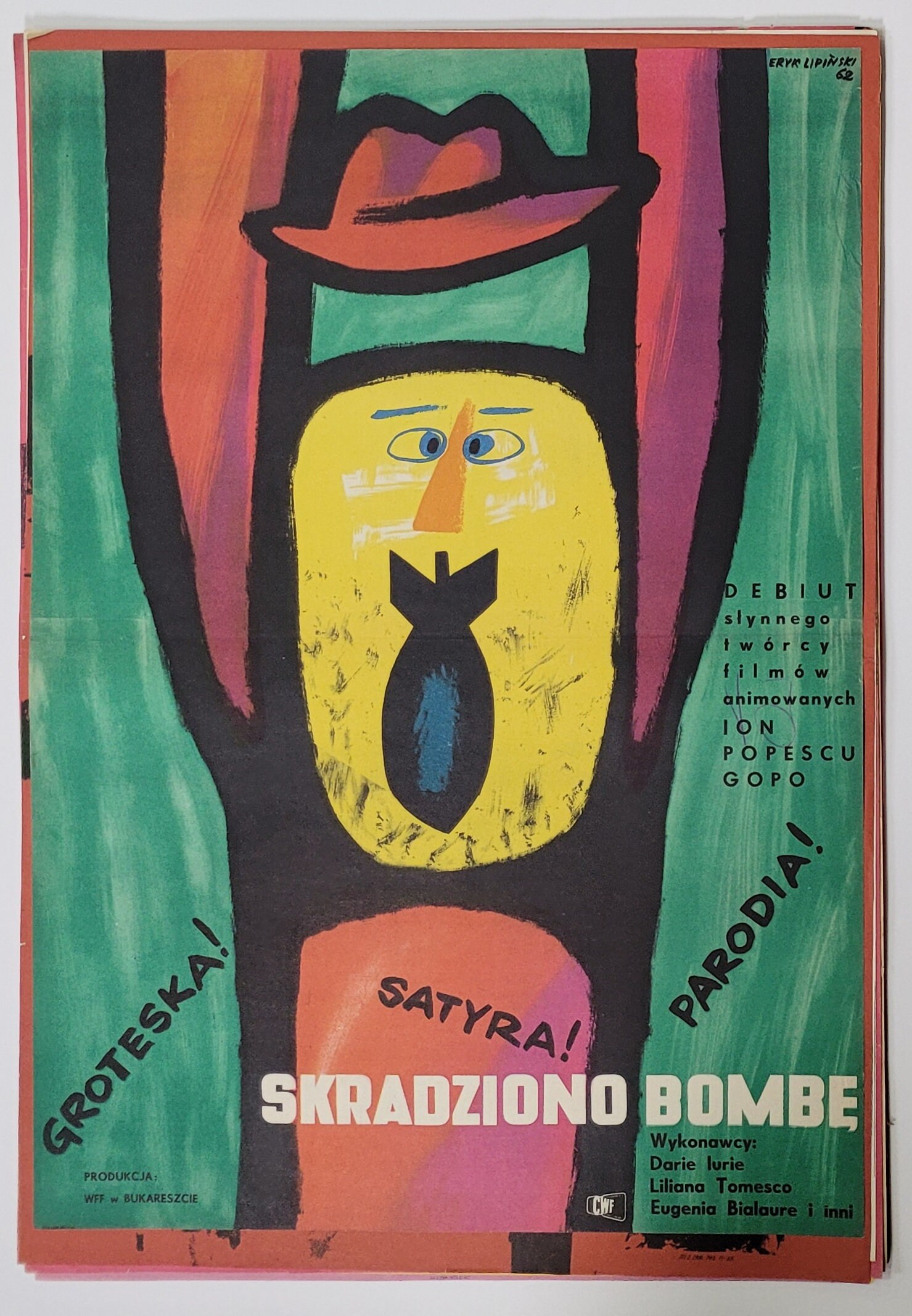 Stolen bomb / Stolen bomb Original Polish Movie Poster Lipiński art! '1962