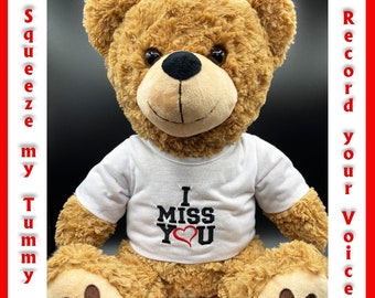 I Miss You FurryGram Teddy Bear - with embroidered t-shirt. Comfort teddy bear includes your custom voice recording.