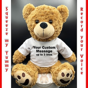 Custom Message FurryGram Teddy Bear - with embroidered t-shirt. Includes your custom text and voice recording.