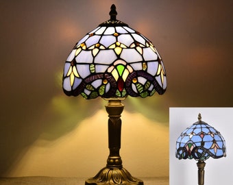 Tiffany-Art-Lampen-Antike handgefertigte Kunst-Buntglas-Lampenschirm-Nachttisch-Lampen-Kaffeezimmer-Büro-Schreibtisch-blaues Glas