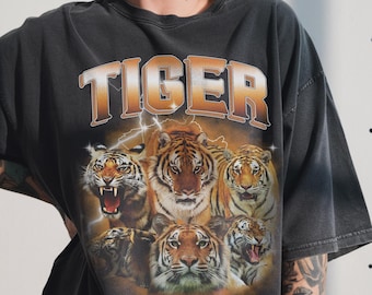 Camiseta vintage de tigre, camiseta gráfica estilo años 90, regalo para amantes de los grandes felinos, camiseta safari